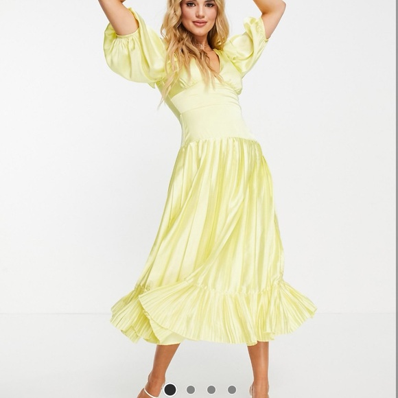 Dresses & Skirts - Elegant Satin Yellow Midi Dress